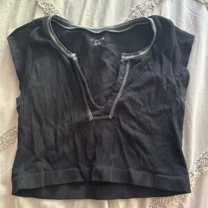 Urban Outfitters Black Ribbed Polo Crop Top